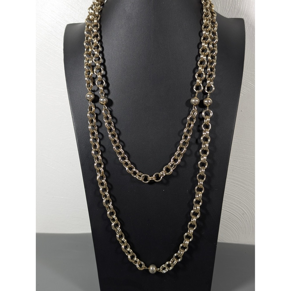 Vintage Gold Tone Double Link Chain Long Necklace 60" Layering Boho Statement‎